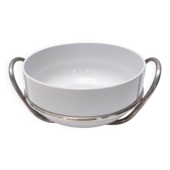Lino Sabattini Silver-Plated and White Ceramic Serving Bowl, Italy