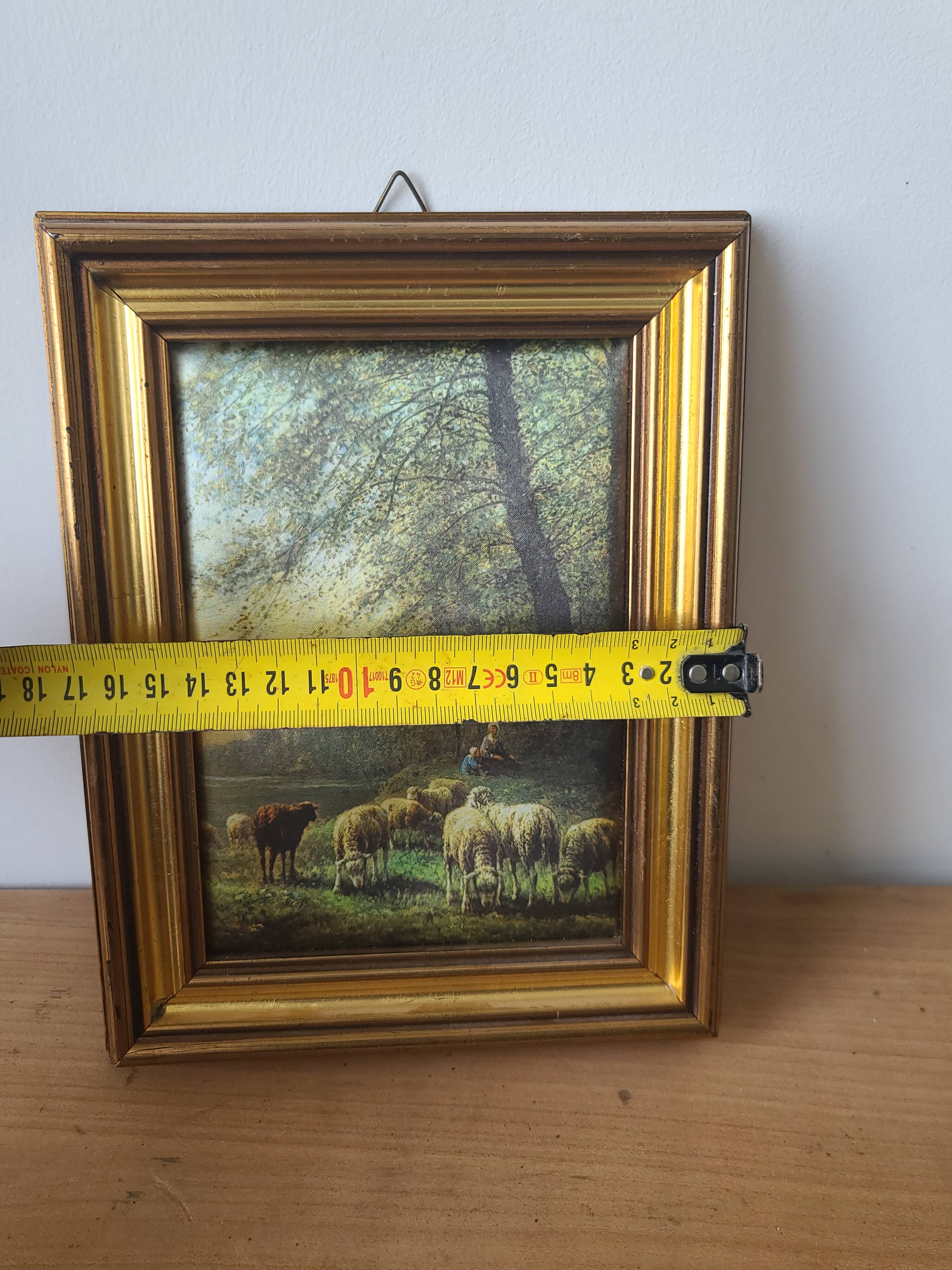 Small Framed Painting of a Pastoral Scene - Sheep & Shepherd