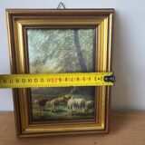 Small Framed Painting of a Pastoral Scene - Sheep & Shepherd