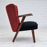 1960s, Danish design by Erhardsen & Andersen, reupholstered armchair, furniture wool, teak wood.
