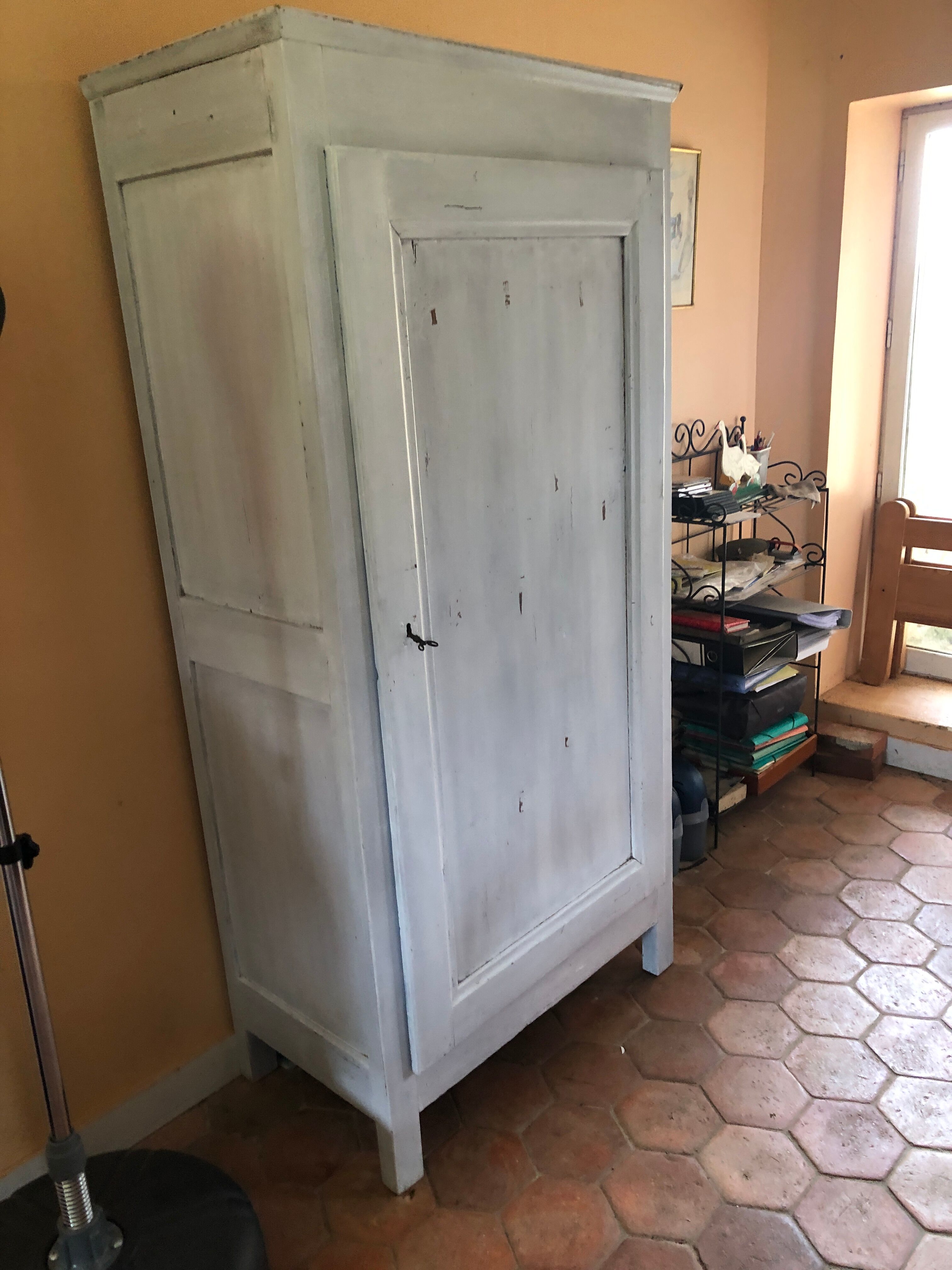Wardrobe a door in white wood painted gray