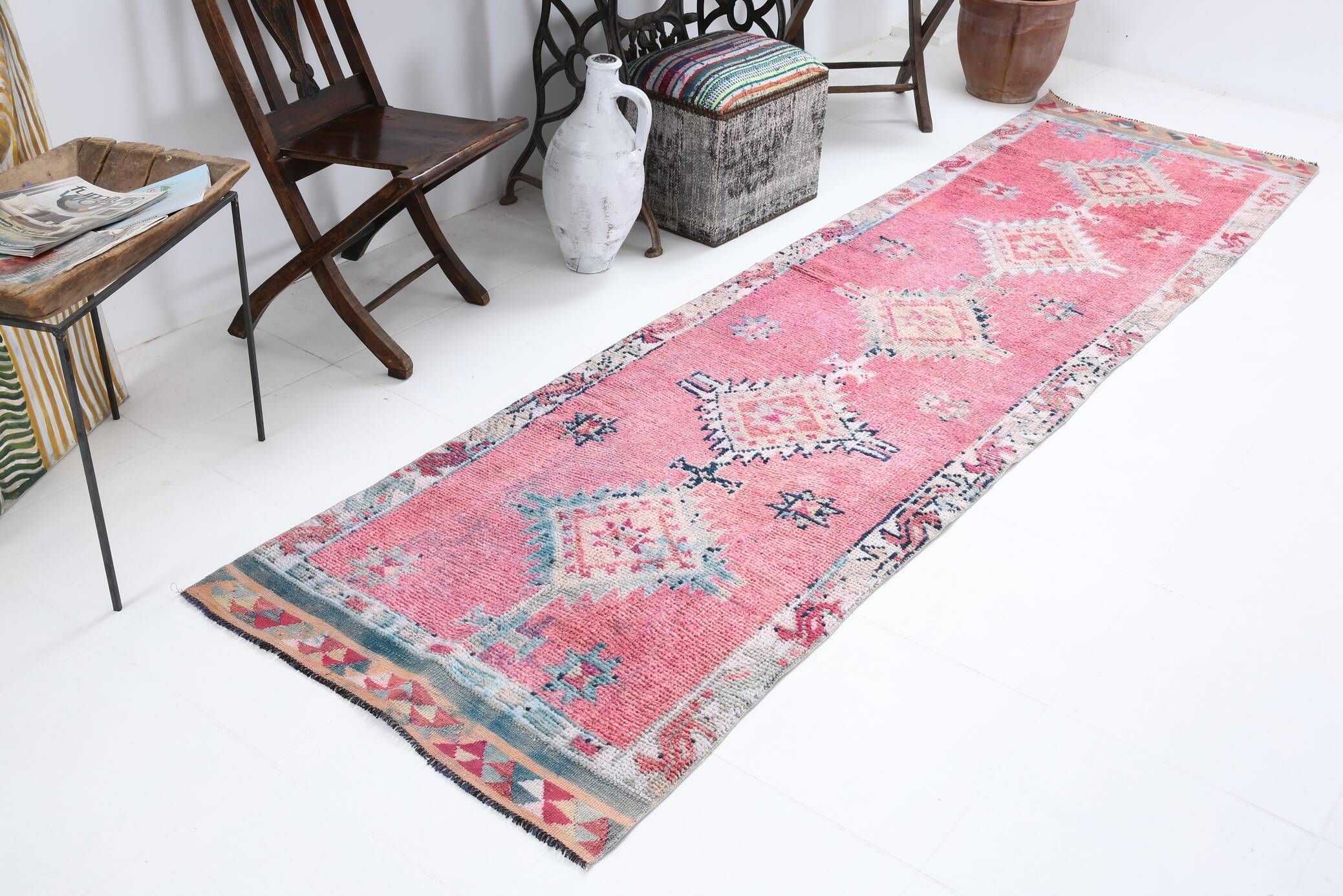 3x11 soft pink retro vintage runner rug, 89x334cm