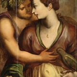 Peinture flamande ancienne sur panneau du XVIIe siècle, Bacchus et Ariane