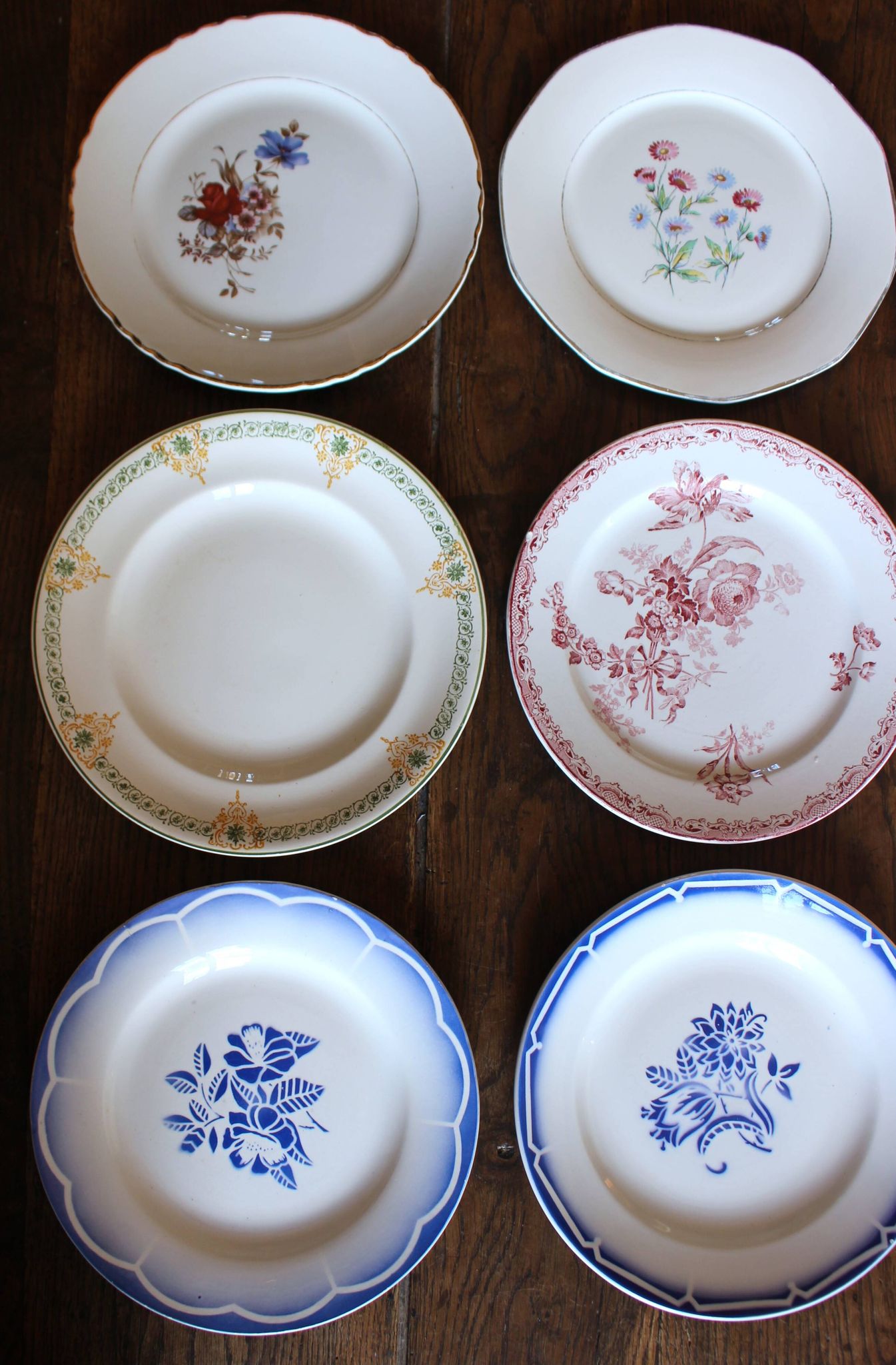 6 mismatched flat plates Fontanges Marsac Longwy Digoin