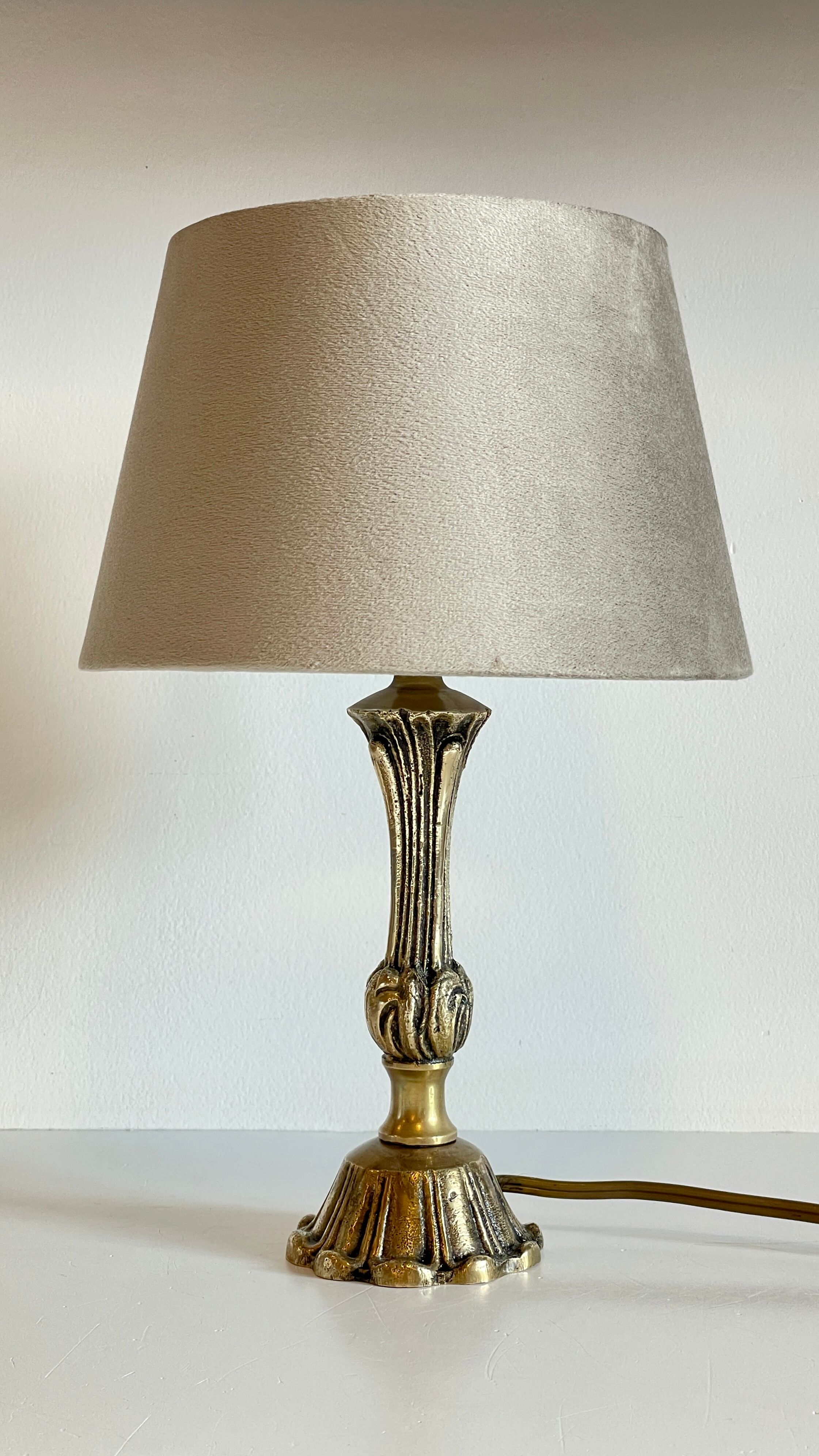 Solid brass lamp and vintage fabric