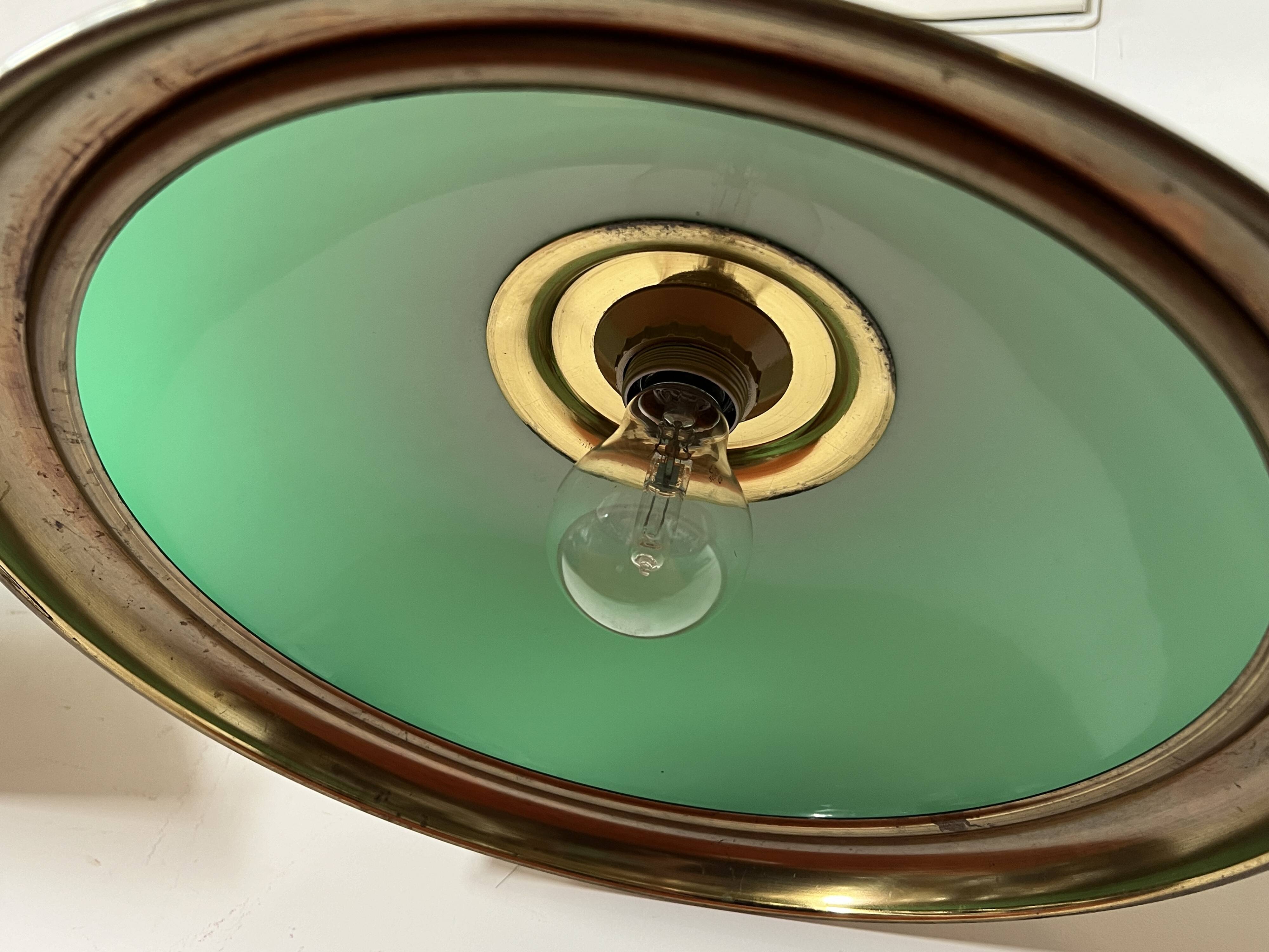 Lighting, billiard chandelier in brass and opaline