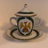 Porcelain cup of snake in the colors of Napoleon with its saucer and lid