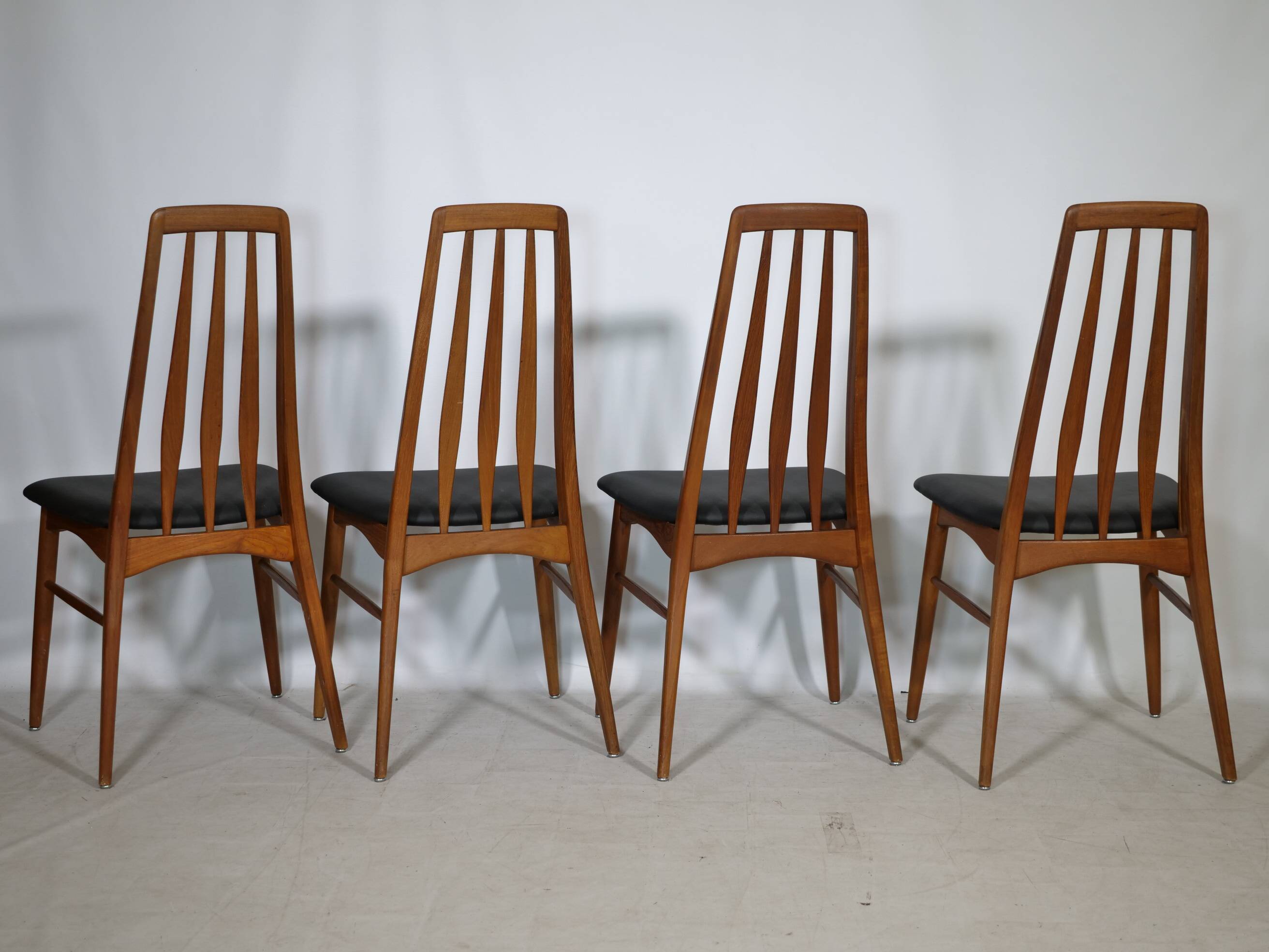 Eva Dining Chairs in Teak by Niels Koefoed for Hornslet, Leather, Set of 4