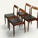 Set of 4 vintage teak and black faux leather chairs – 1960s