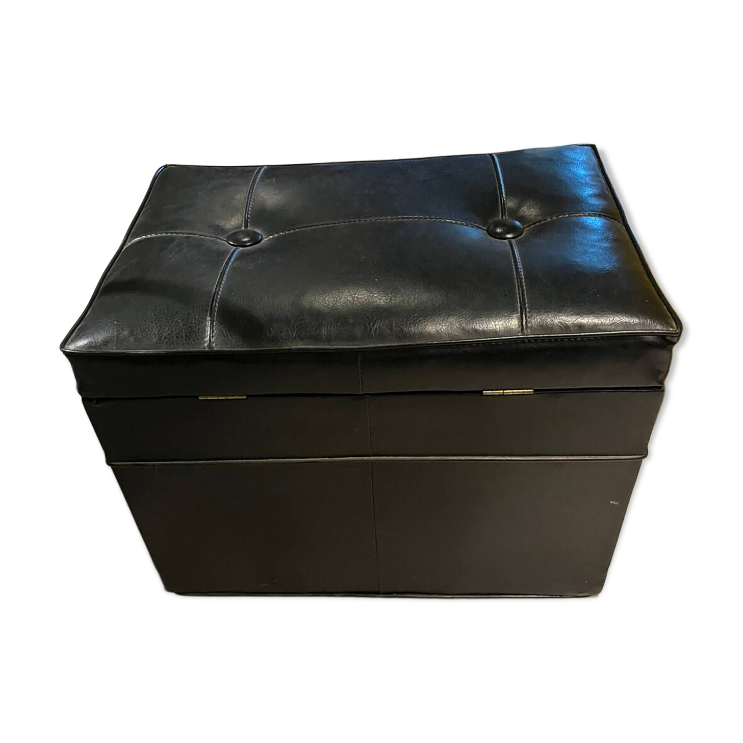 Vinyl storage chest pouf 1970