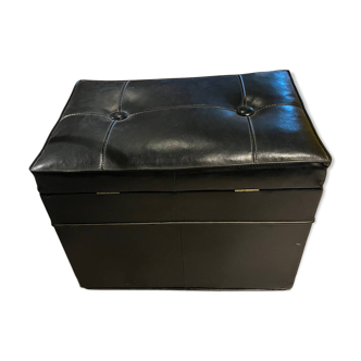 Vinyl storage chest pouf 1970