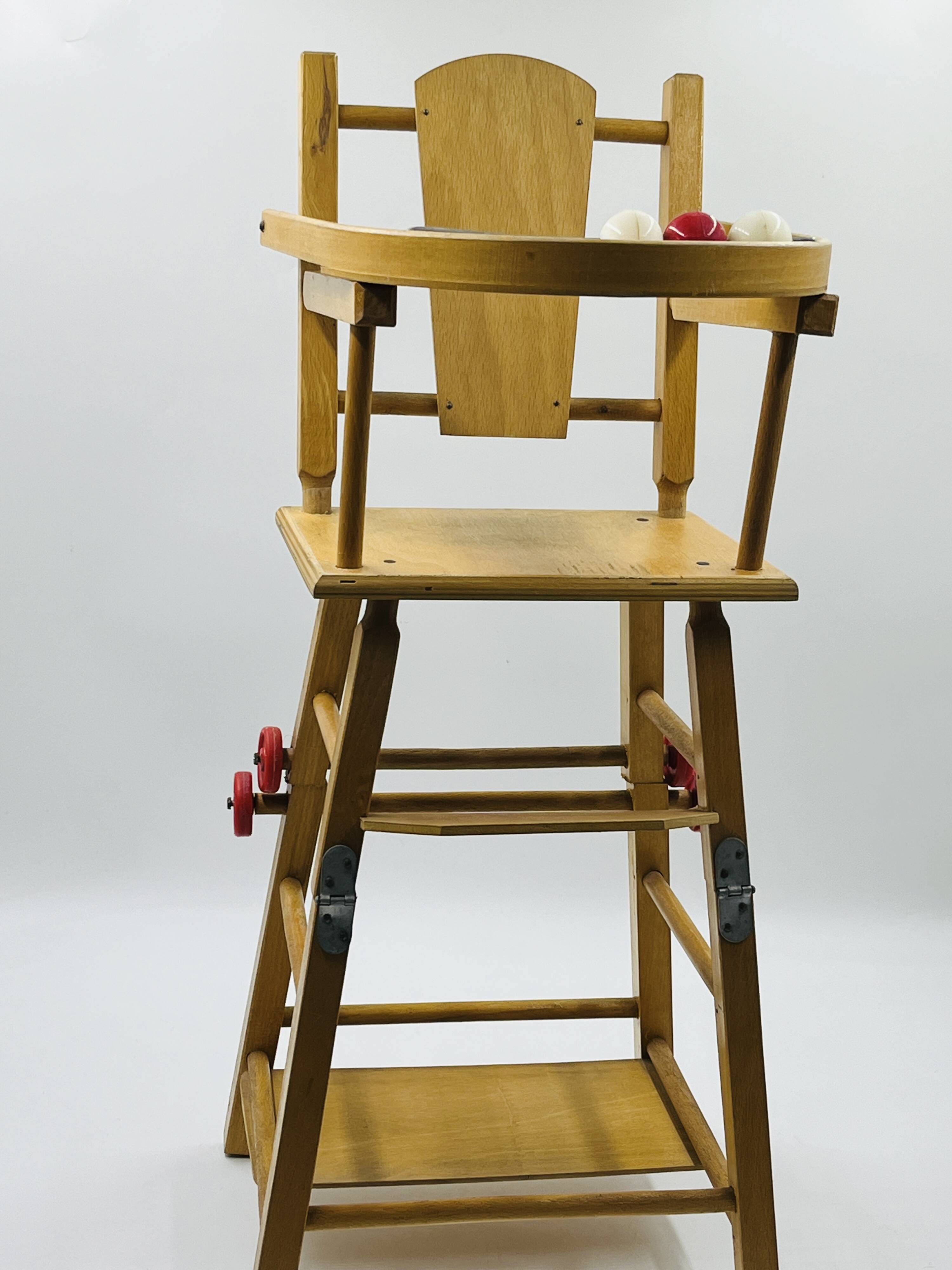 Vintage wooden doll high chair convertible into a walker