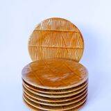 Set of 8 dessert plates in reed effect slip, Creations Val d'Or 1960