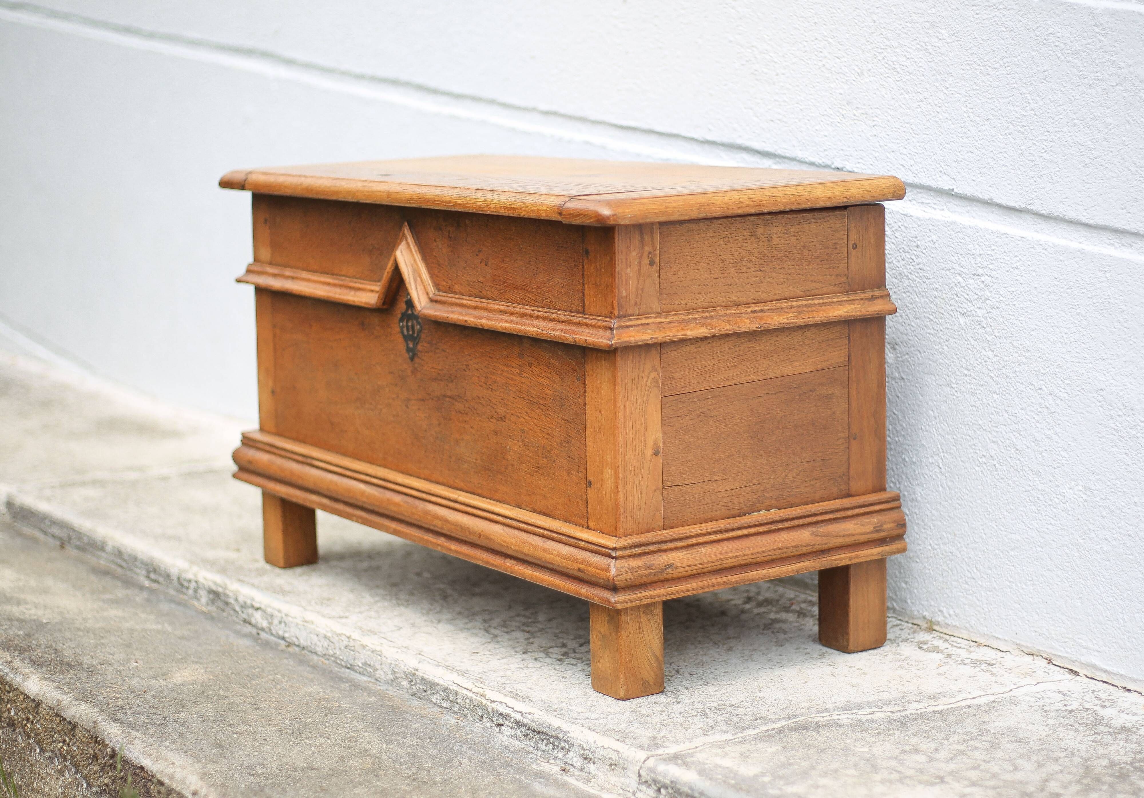 Old wooden chest, small storage chest, side table, wooden storage, trunk, wooden furniture