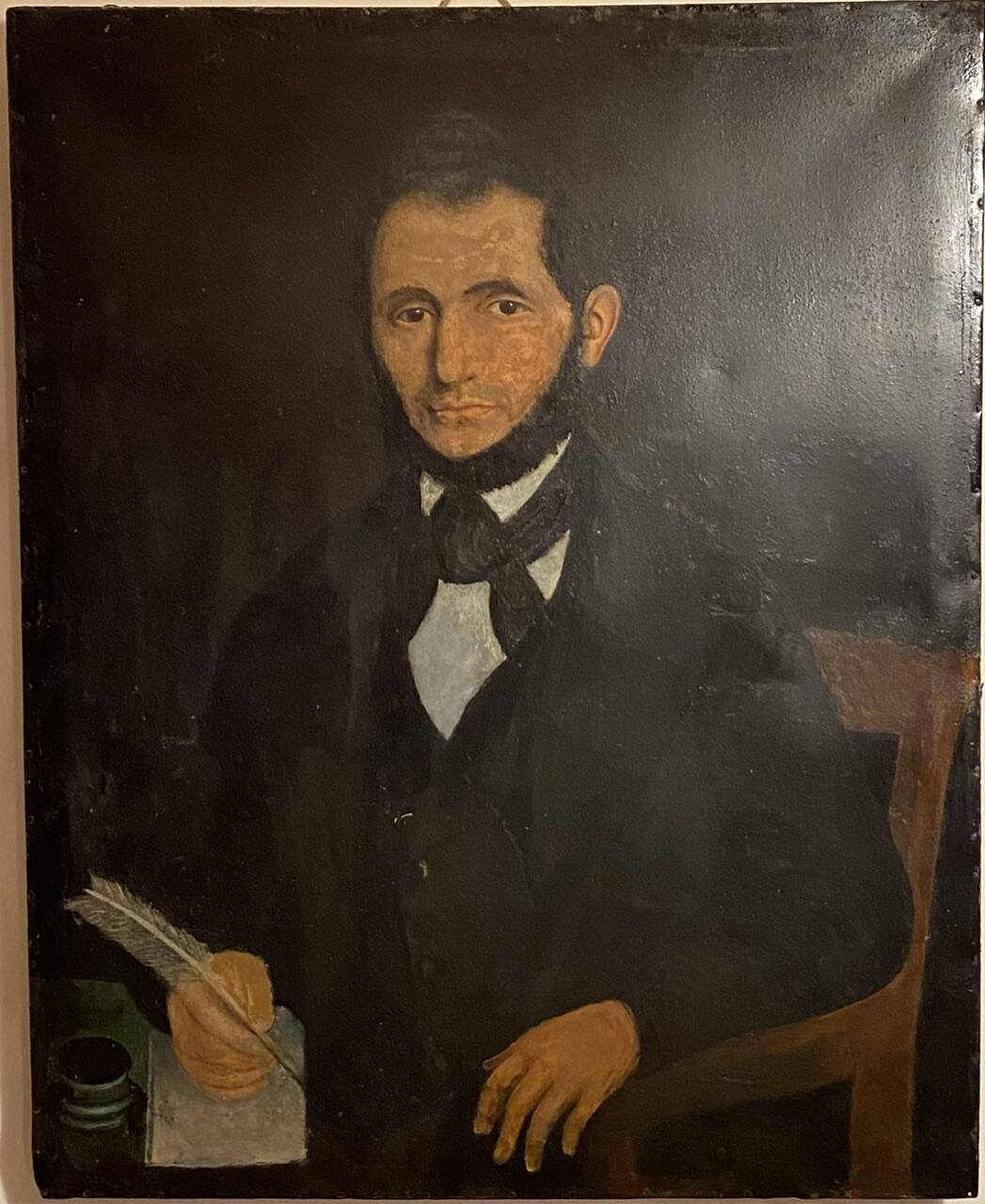 Old painting, portrait of Louis Vallez (1807-1857), 19th century