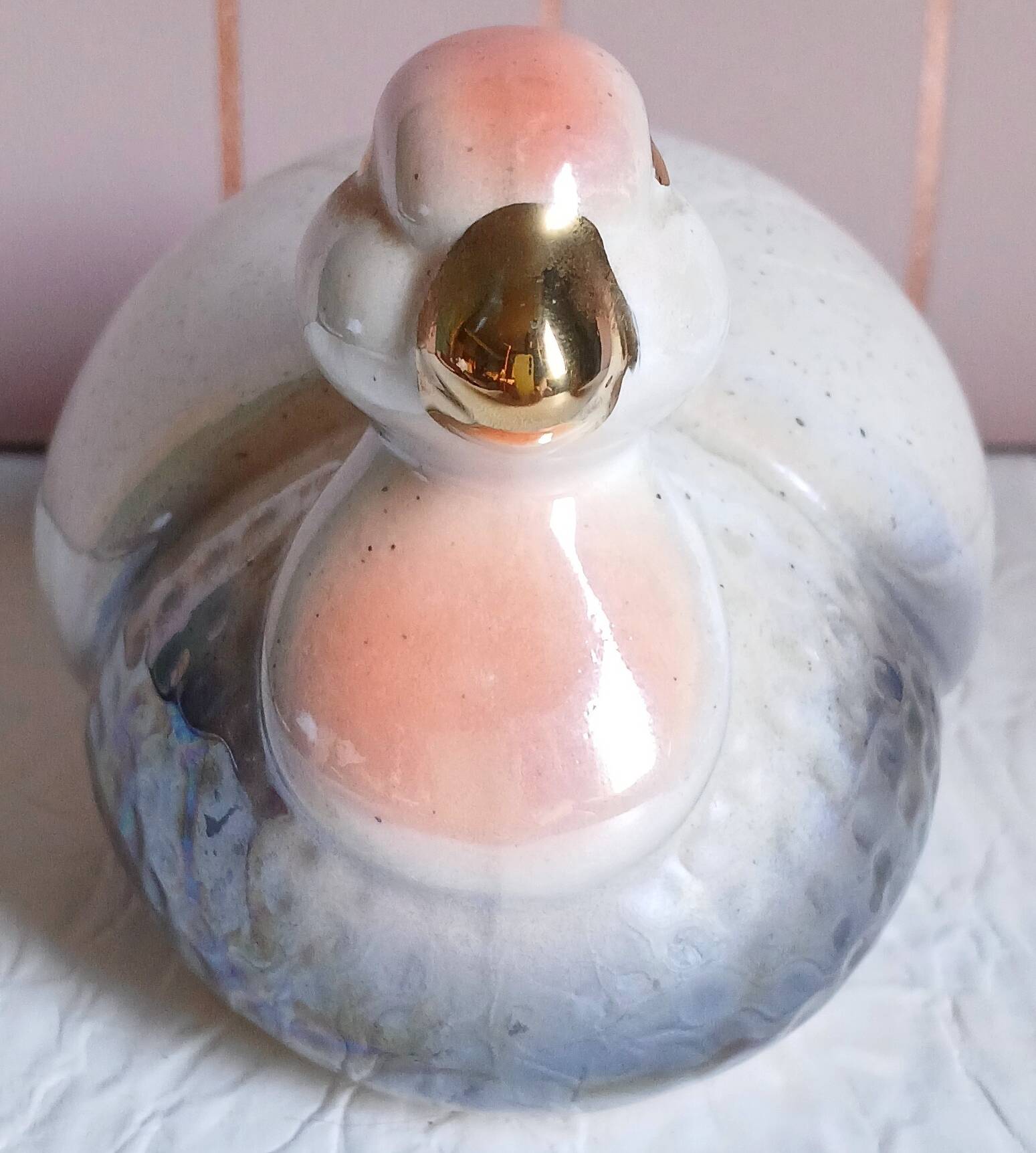 Pearlescent and iridescent ceramic guinea fowl bird