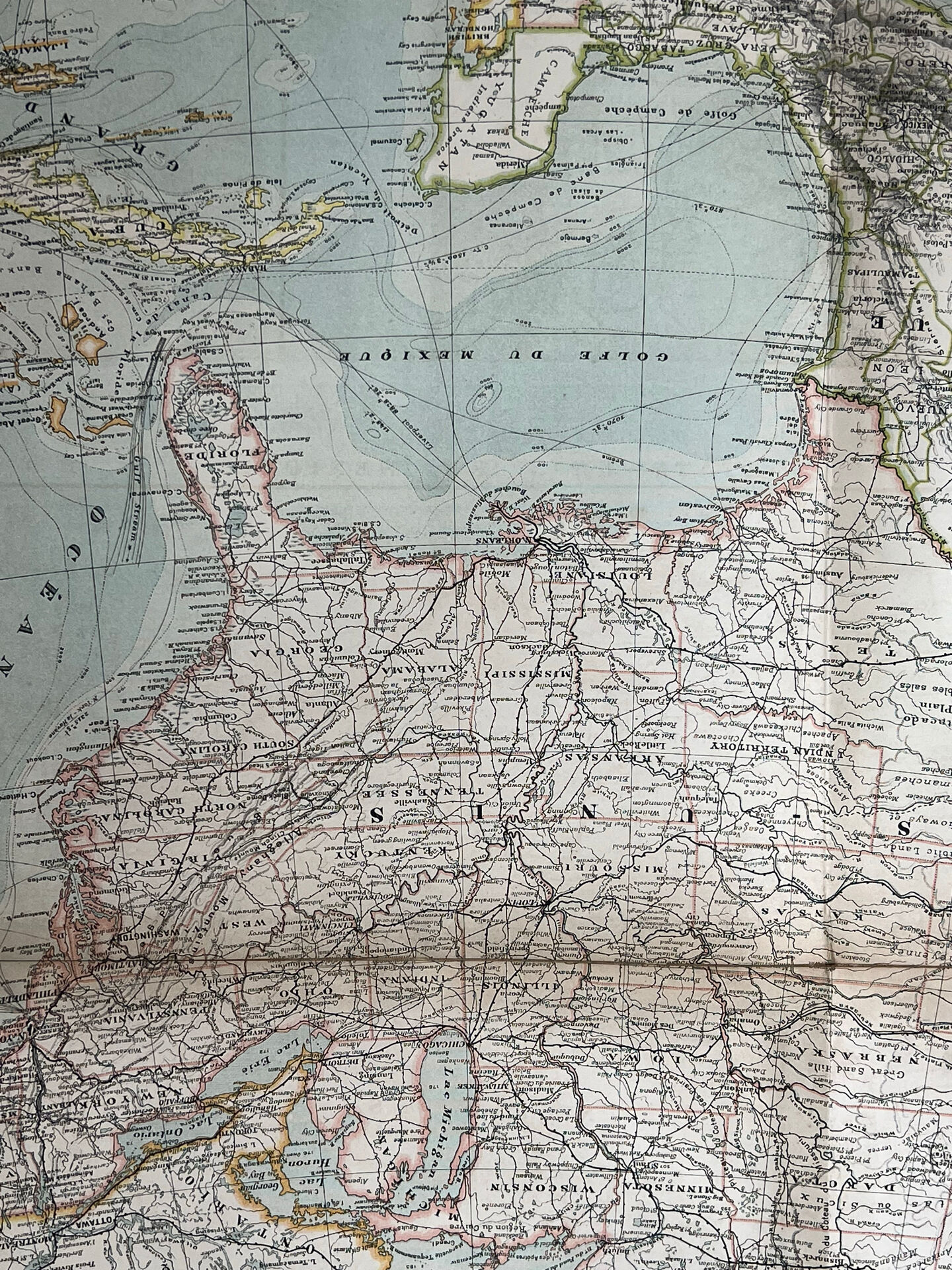 Carte ancienne États Unis et Mexique 70,5x53cm