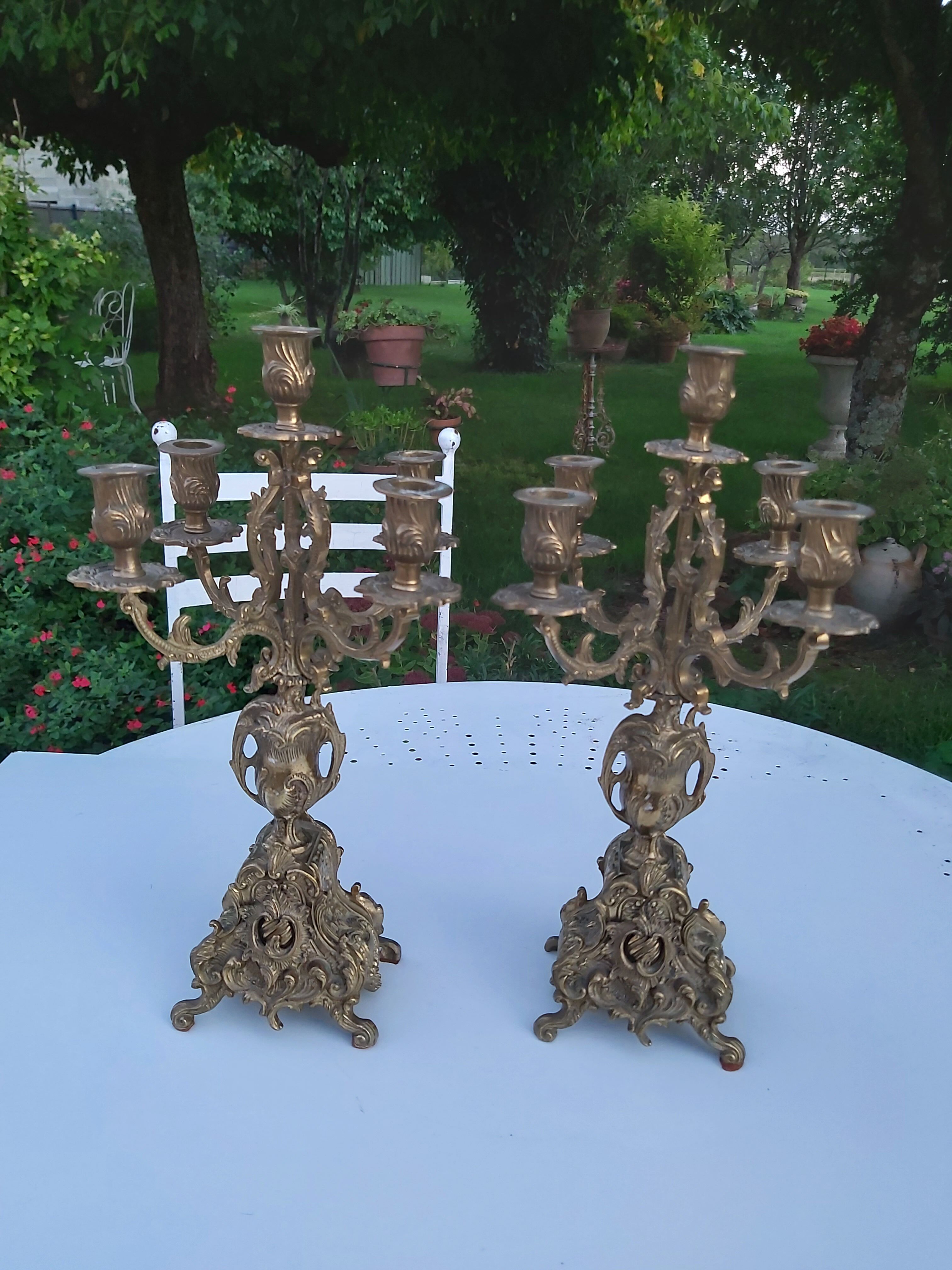 Pair of bronze chandeliers