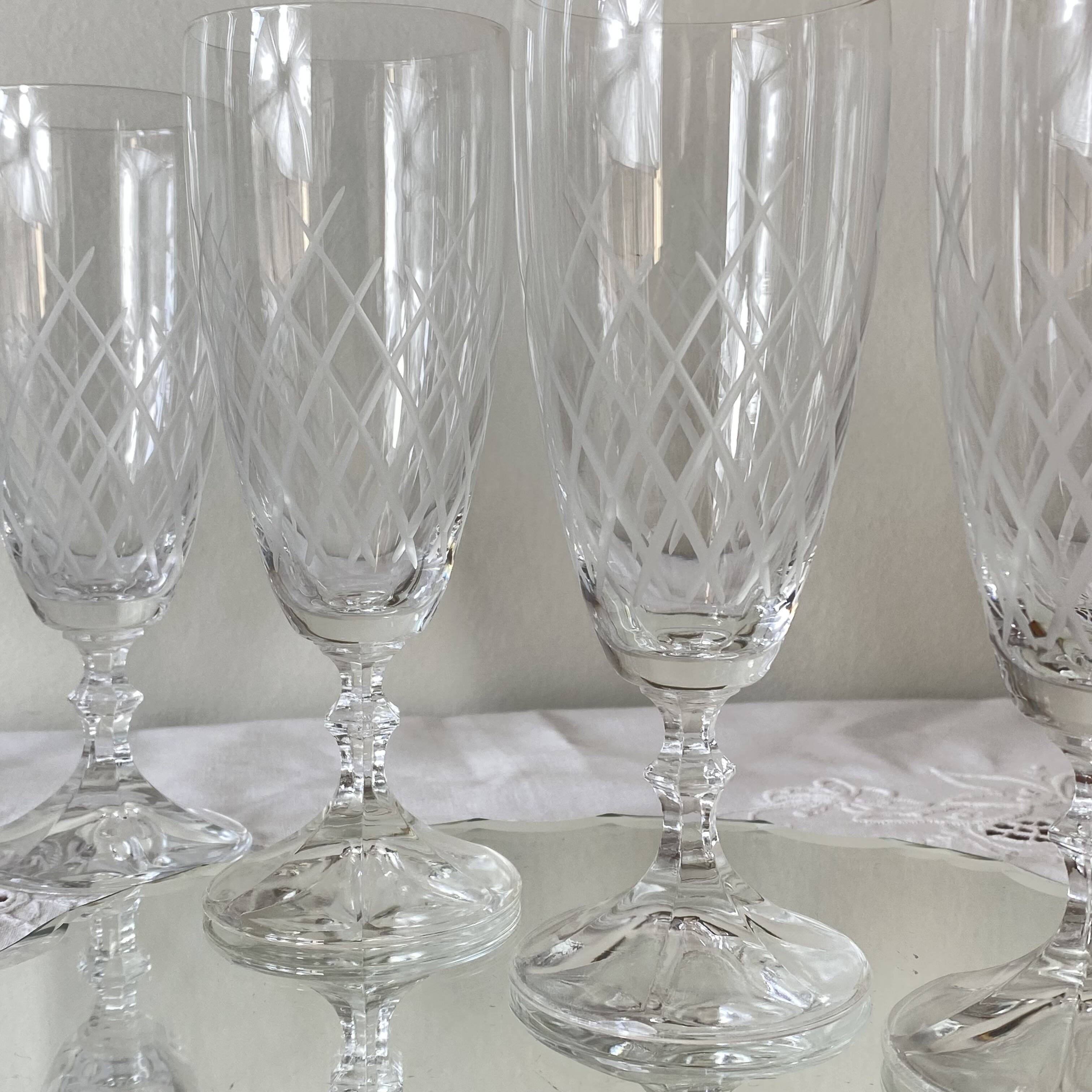 6 engraved antique champagne flutes