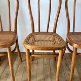 Set of 4 cane chairs in bentwood and honey-coloured cane thonet early 20th century