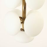 Brass and opaline Sputnik chandelier by Kaiser Leuchten, Germany, 1960s.