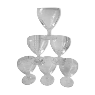 Lot of 6 engraved crystal glasses 50-60 years