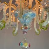 Multi-Colored Murano Glass Venetian Chandelier, Six Light Arms, Circa 1900