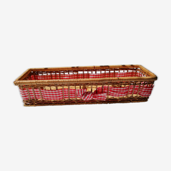 Basket in rattan or Wicker and vintage red gingham fabrics