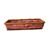 Panier en rotin ou osier et tissus vichy rouge vintage