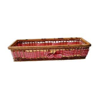 Basket in rattan or Wicker and vintage red gingham fabrics