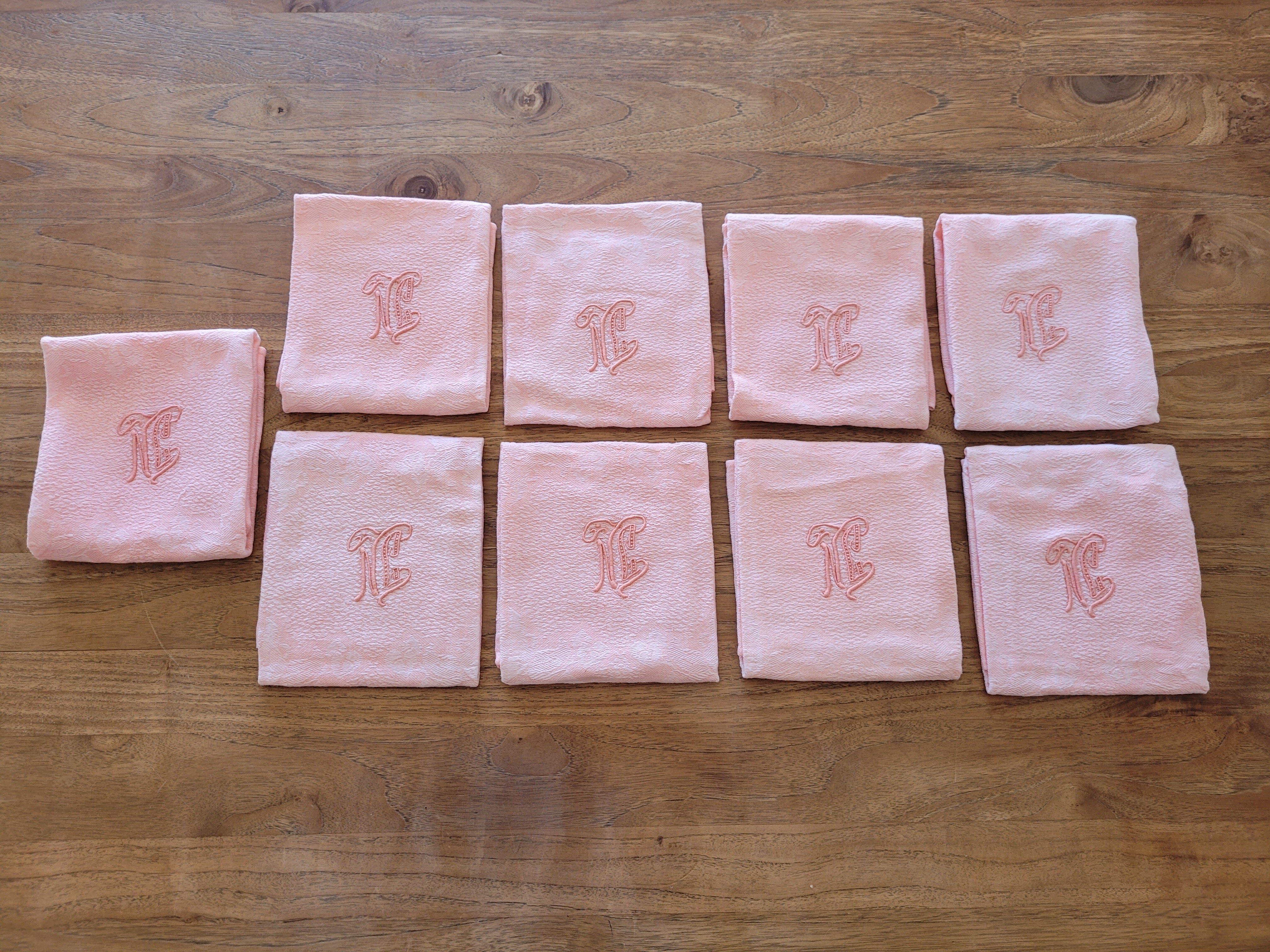 9 pink art deco towels monogrammed NC