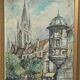 Painting signed J.Trillaut city scene framed vintage canvas 1969