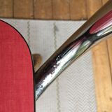 Table set and 2 vintage vintage pale red formica chairs