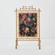 Decorative gilded wood fire screen faDecorative gilded wood fire screen bamboo and silk style 1960s