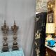 Pair of large Renaissance-style candlesticks. Marble. Solid bronze.