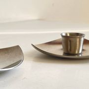 Vintage brushed metal geometric candle holders
