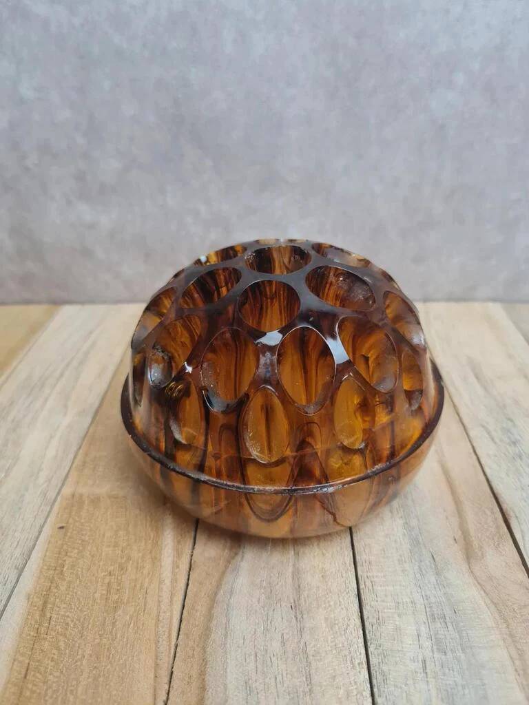 Art Deco Davidson "Cloud Glass" amber centrepiece bowl – vintage English flower holder