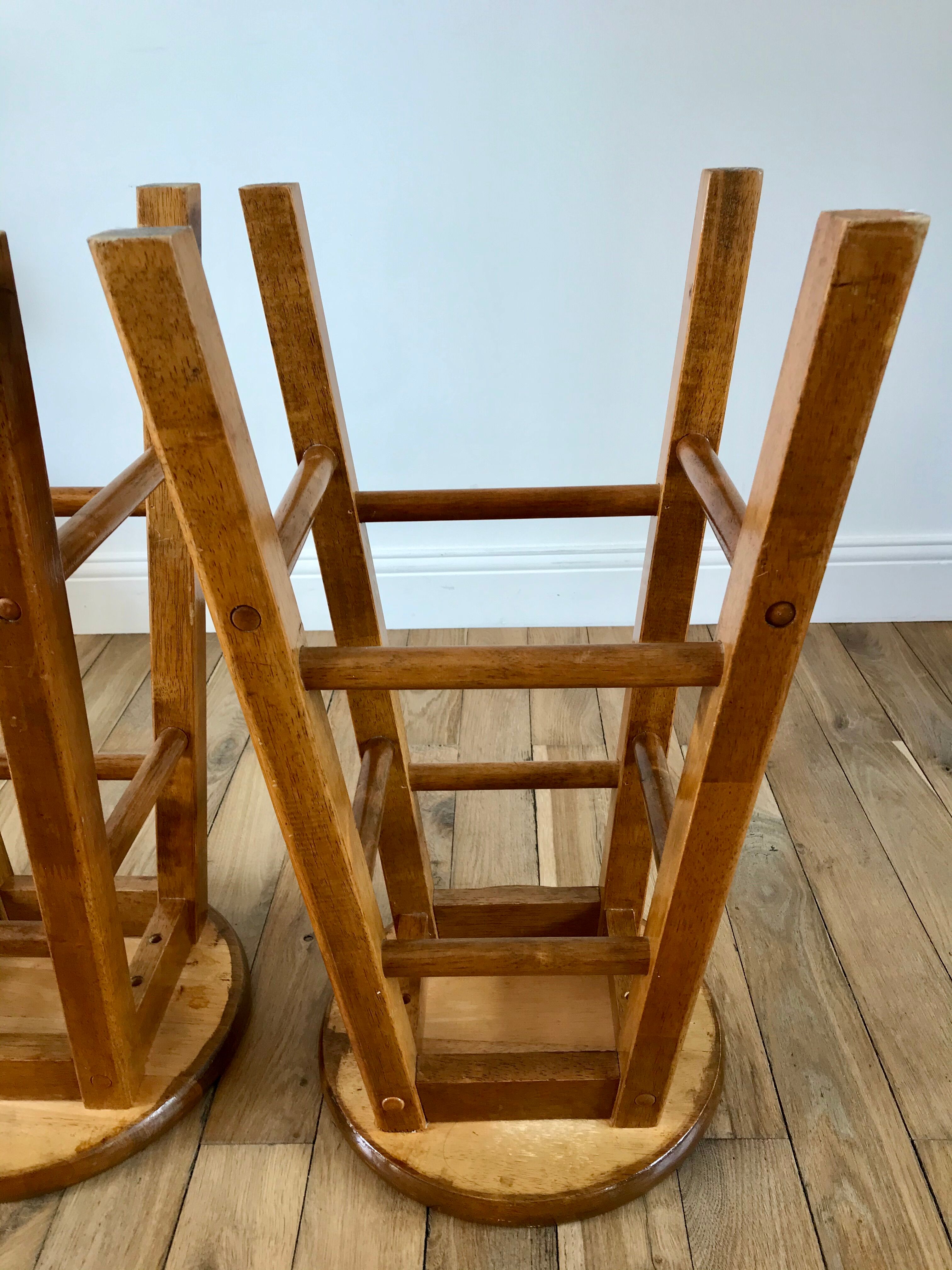 Pair of high stools / bar varnished wood 60-70s