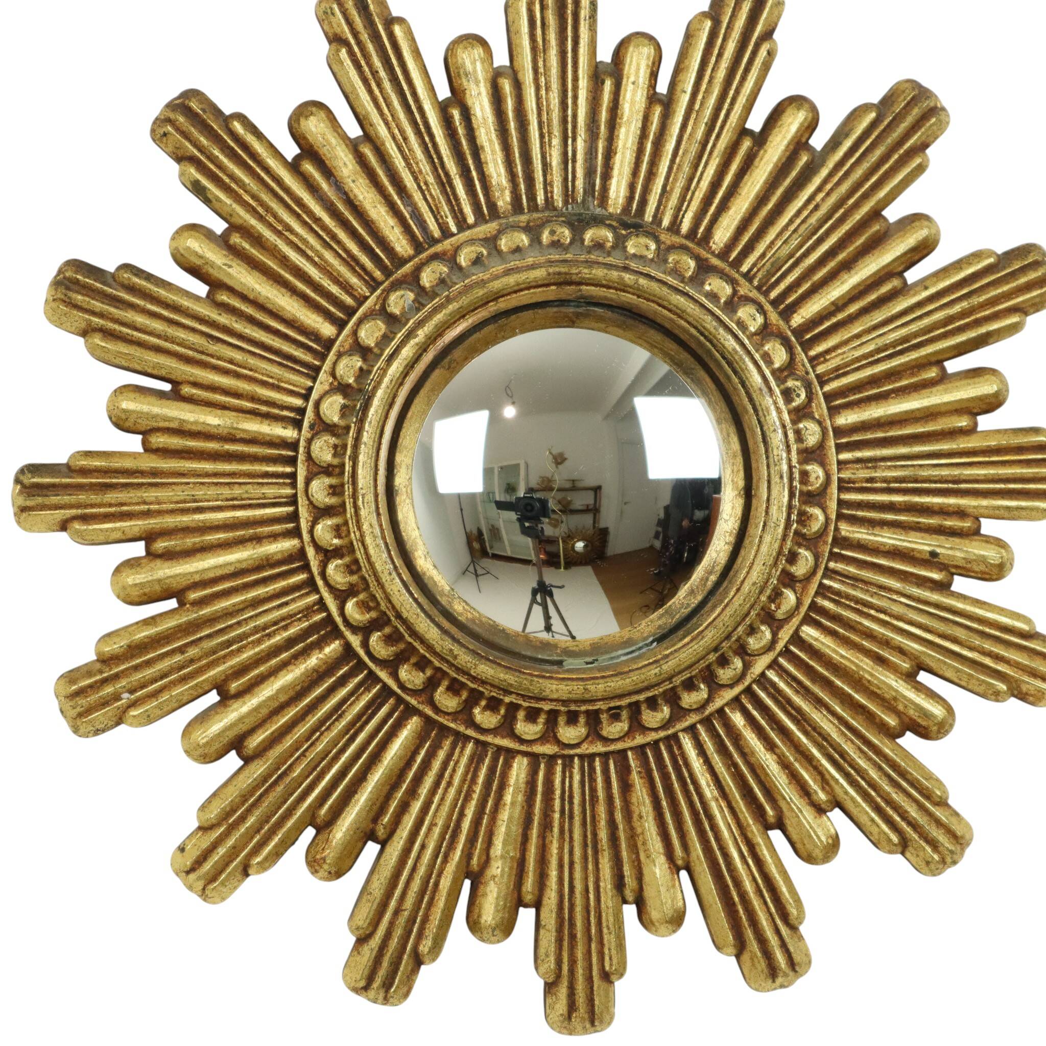 Vintage Sunburst Mirror Gold Convex 24cm