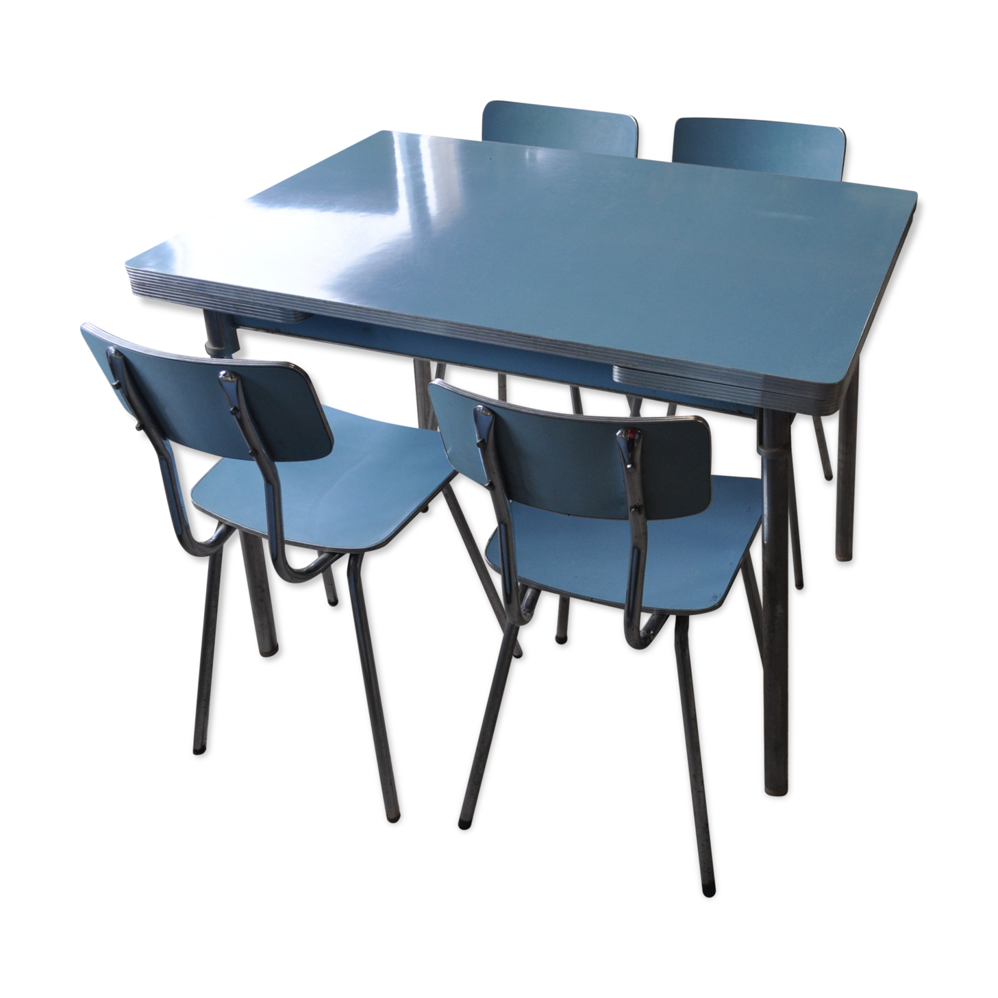 Kitchen table and 4 chairs in blue formica