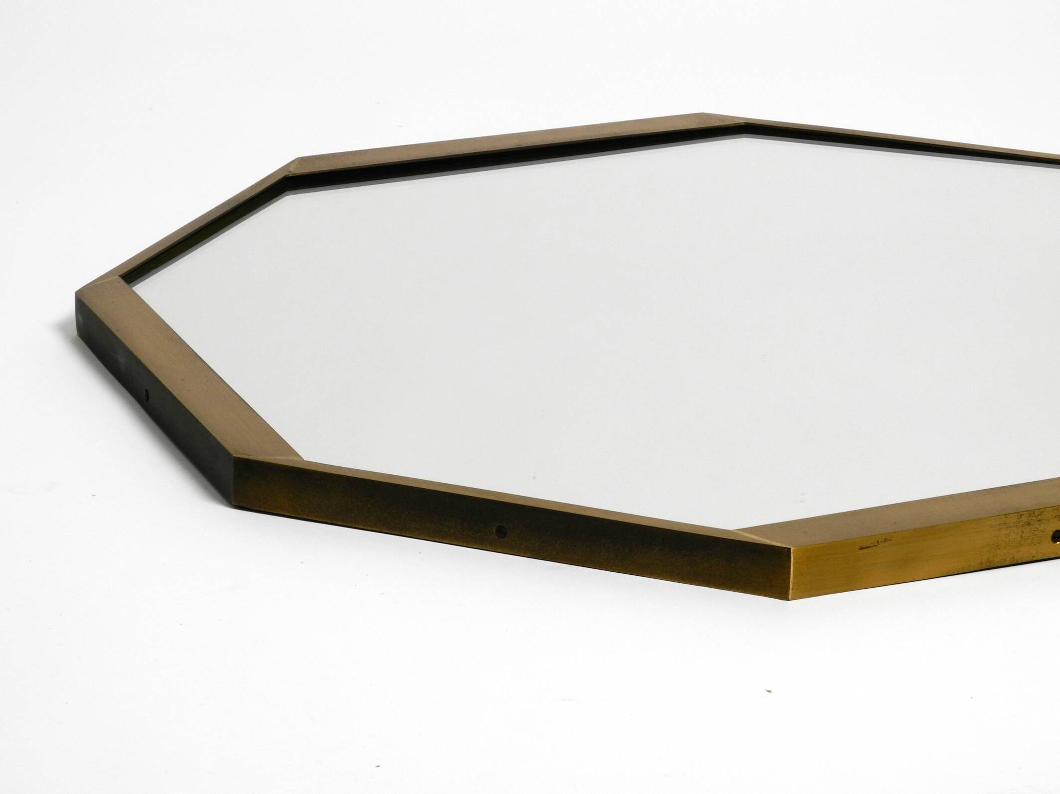 Large unusual Italian Mid Century Modern octagonal brass wall mirror
