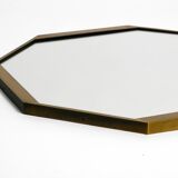 Large unusual Italian Mid Century Modern octagonal brass wall mirror