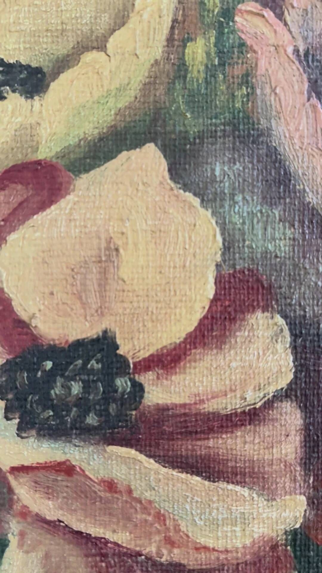 Vintage original floral oil painting, signed flower art