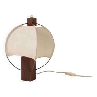 Lampe de table en bois et toile, Pologne années 1980