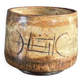 Cache-pot ou vide-poche cylindrique en céramique à motifs gravés signé