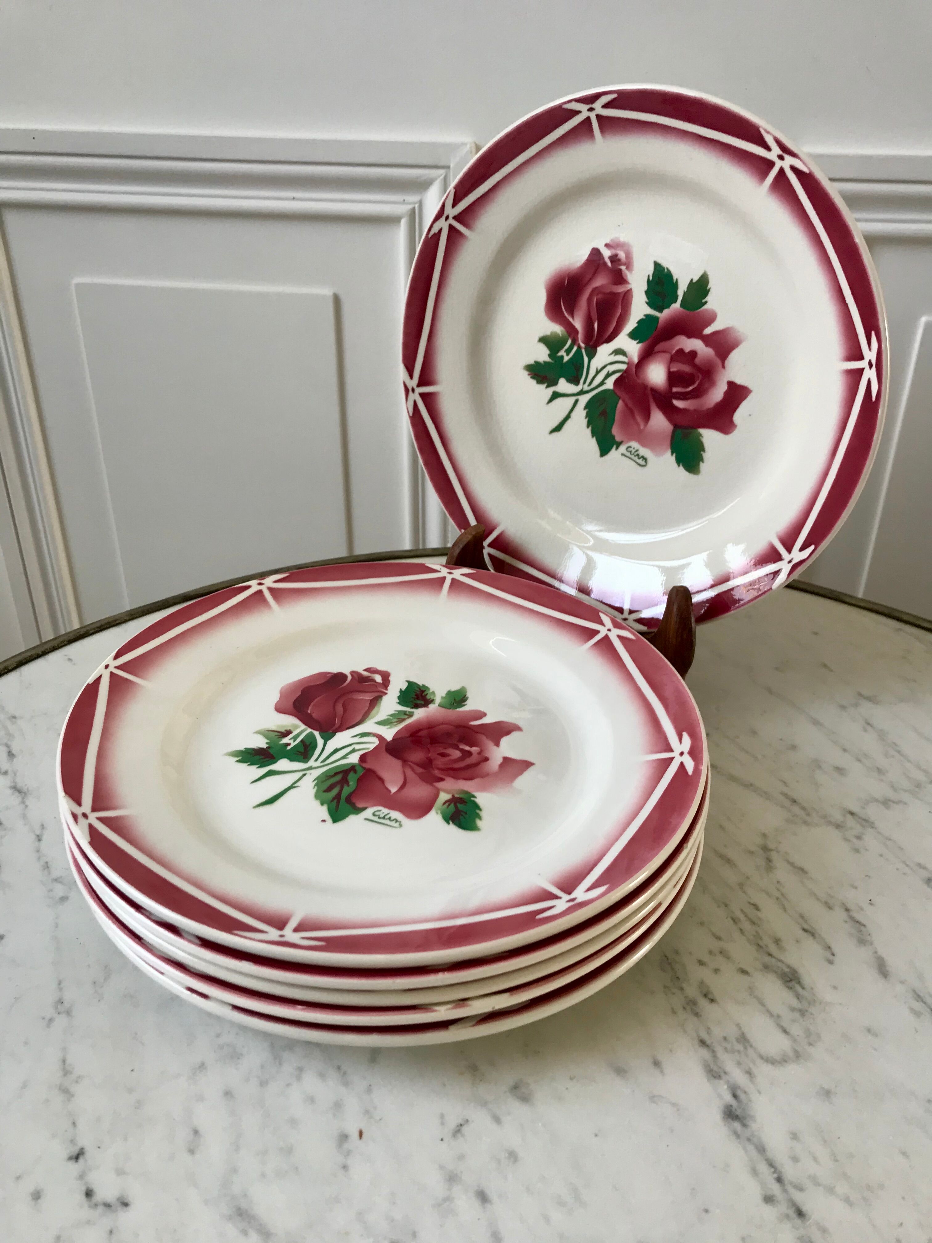 set of 6 dessert plates Digoin Sarreguemines model Cibon years 30-40