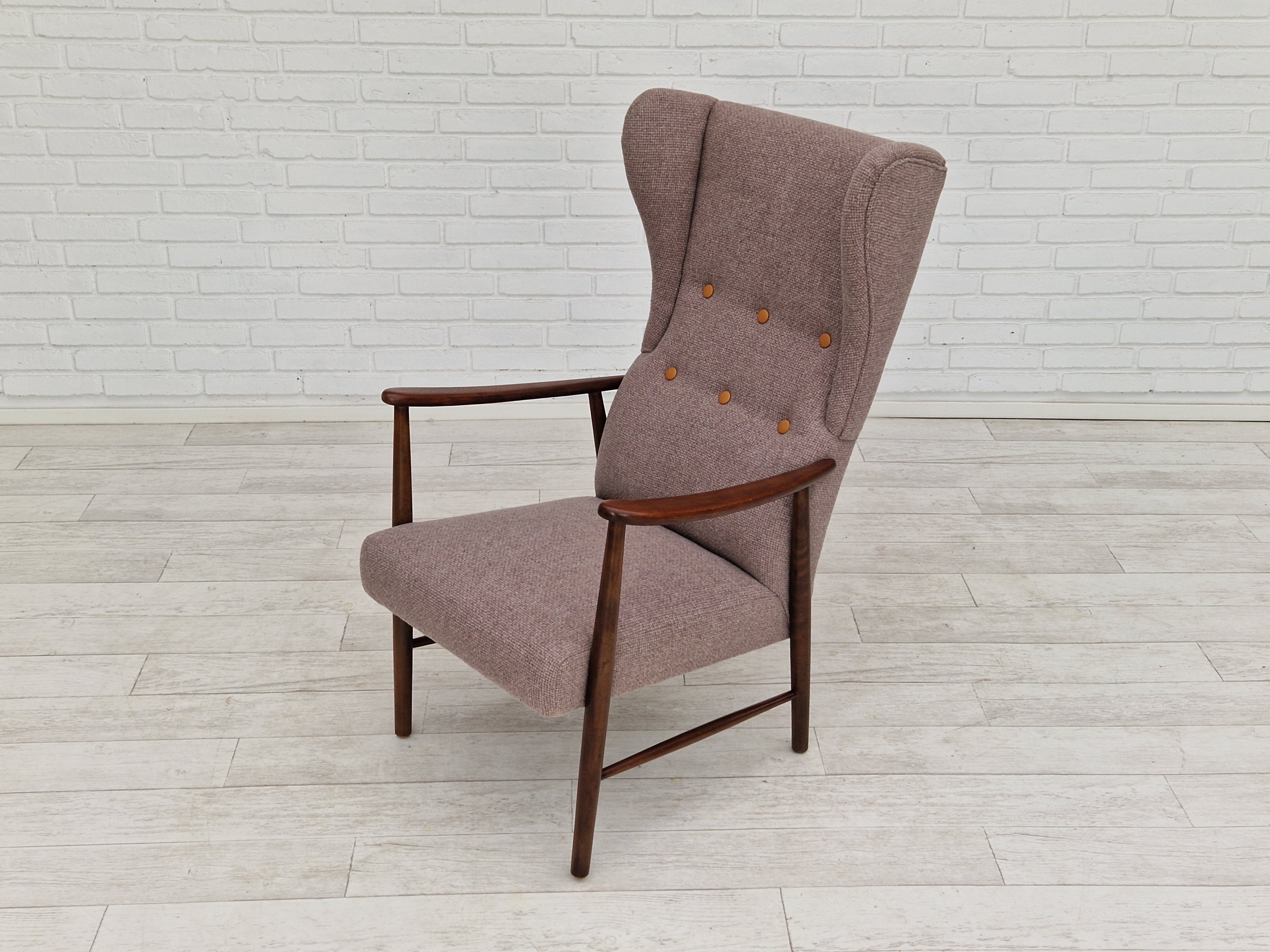 1960s, Swedish design, high-back armchair, furniture wool.