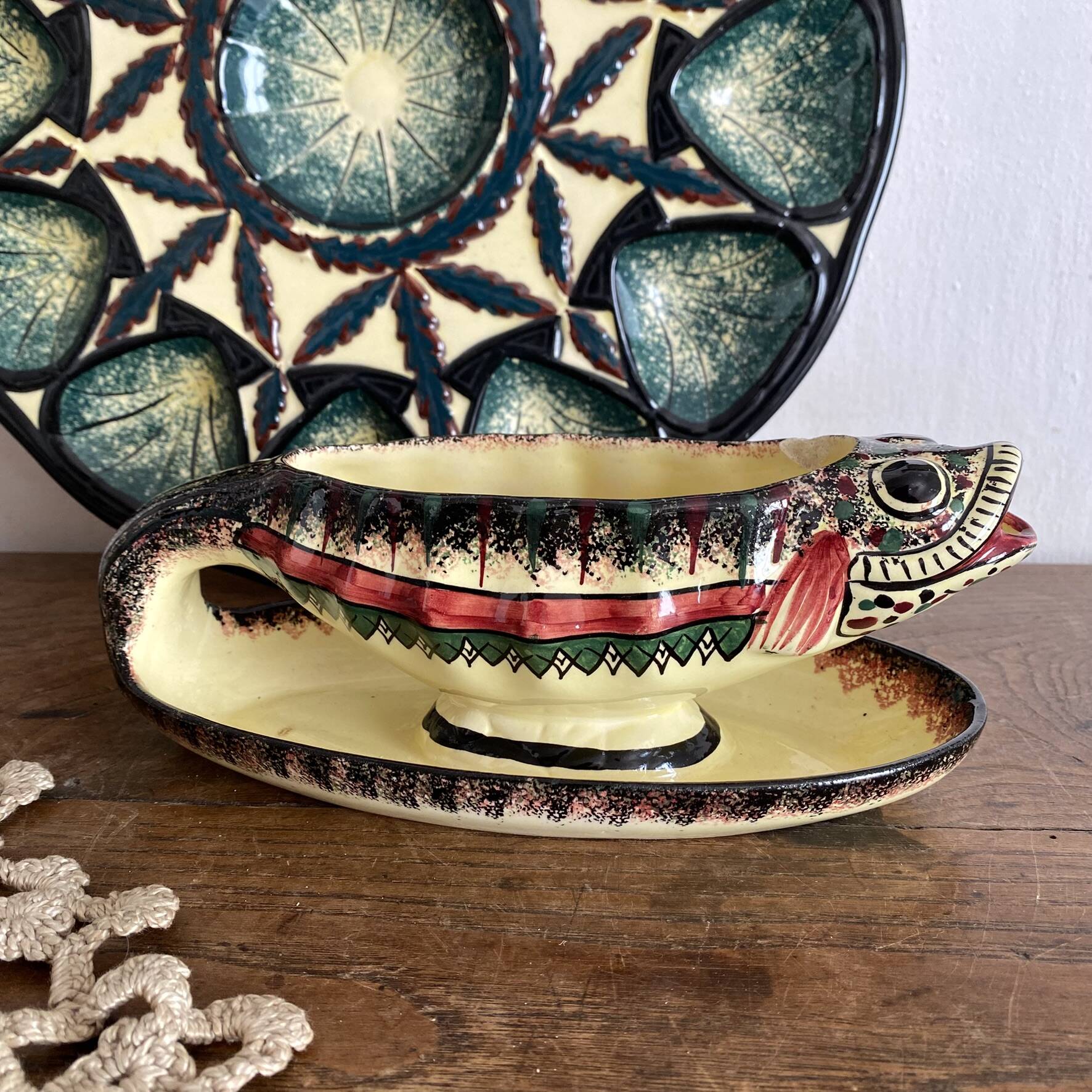 Zoomorphic sauce boat fish Henriot Quimper Brittany