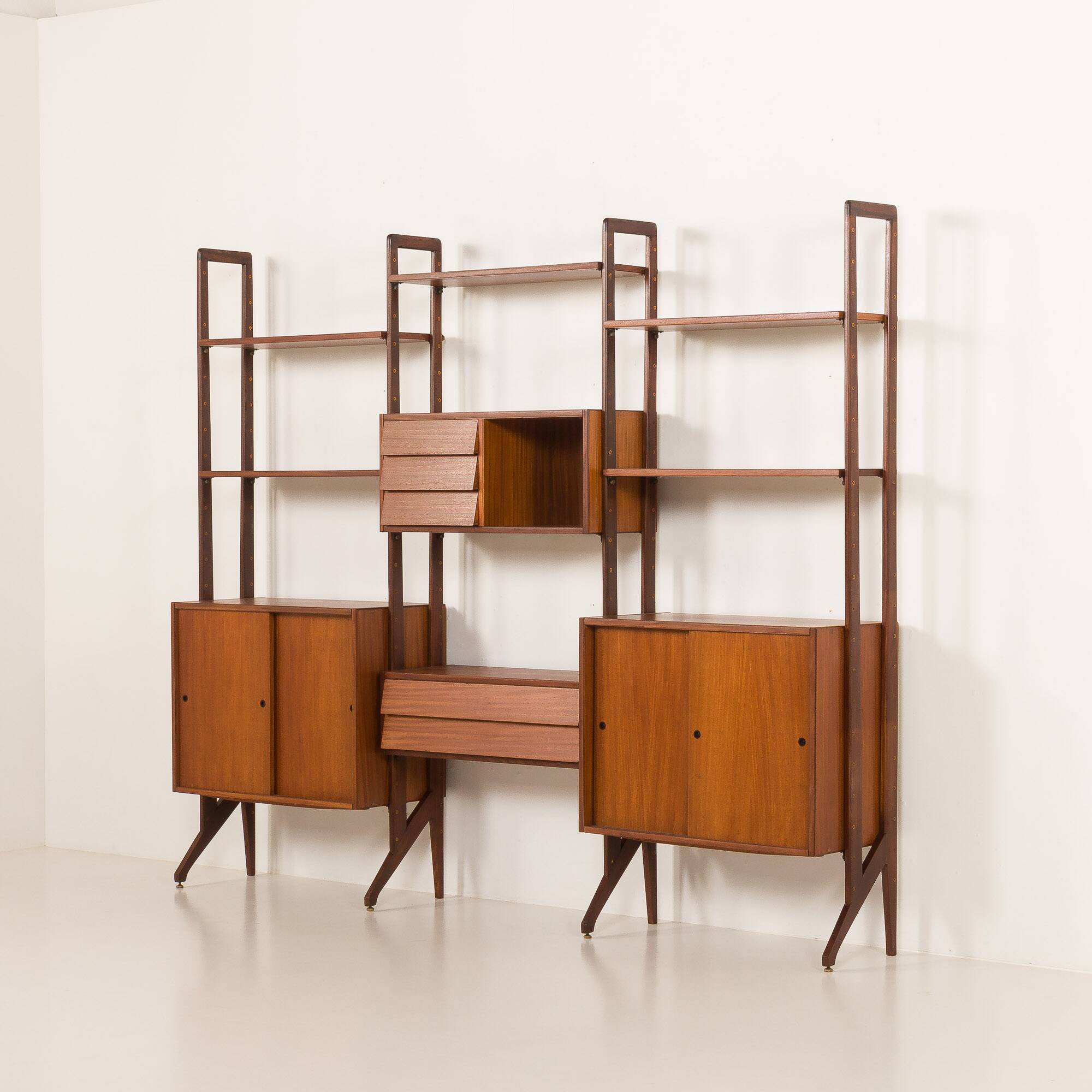 Italian freestanding wall unit or room divider in teak, 1960s