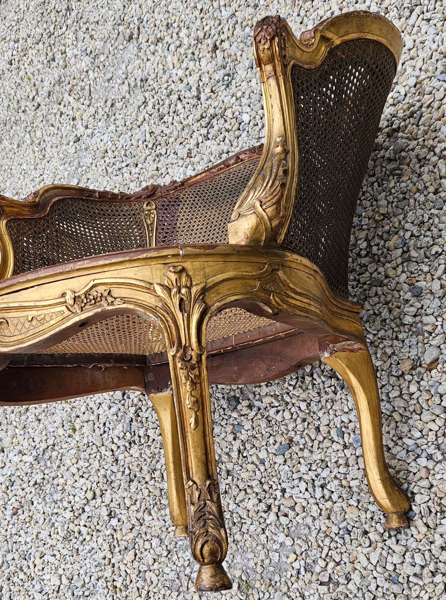 Gilded wood armchair and double canning